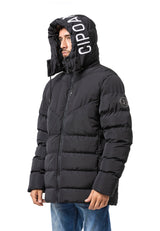 CM198 Men's winter jacket – Black | Long fit, warm padding & hood