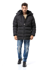 CM198 Men's winter jacket – Black | Long fit, warm padding & hood