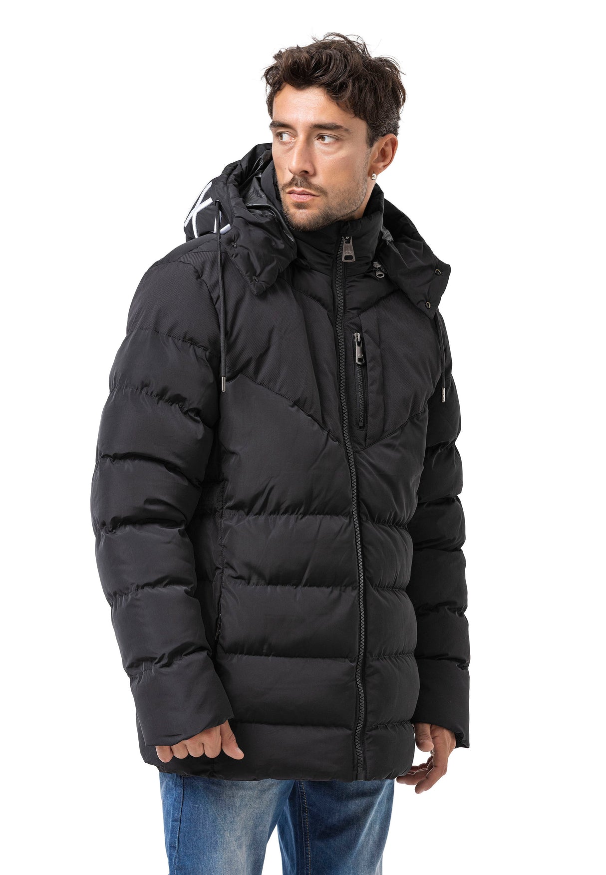 CM198 Men's winter jacket – Black | Long fit, warm padding & hood