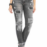 WD420 women's tube jeans with destroyed elements