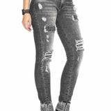 WD420 women's tube jeans with destroyed elements