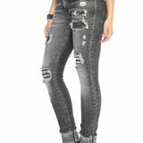 WD420 women's tube jeans with destroyed elements