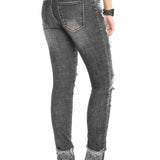 WD420 women's tube jeans with destroyed elements