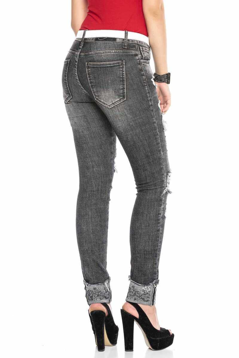 Jean tube féminin WD420 avec des éléments détruits