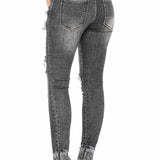 WD420 women's tube jeans with destroyed elements