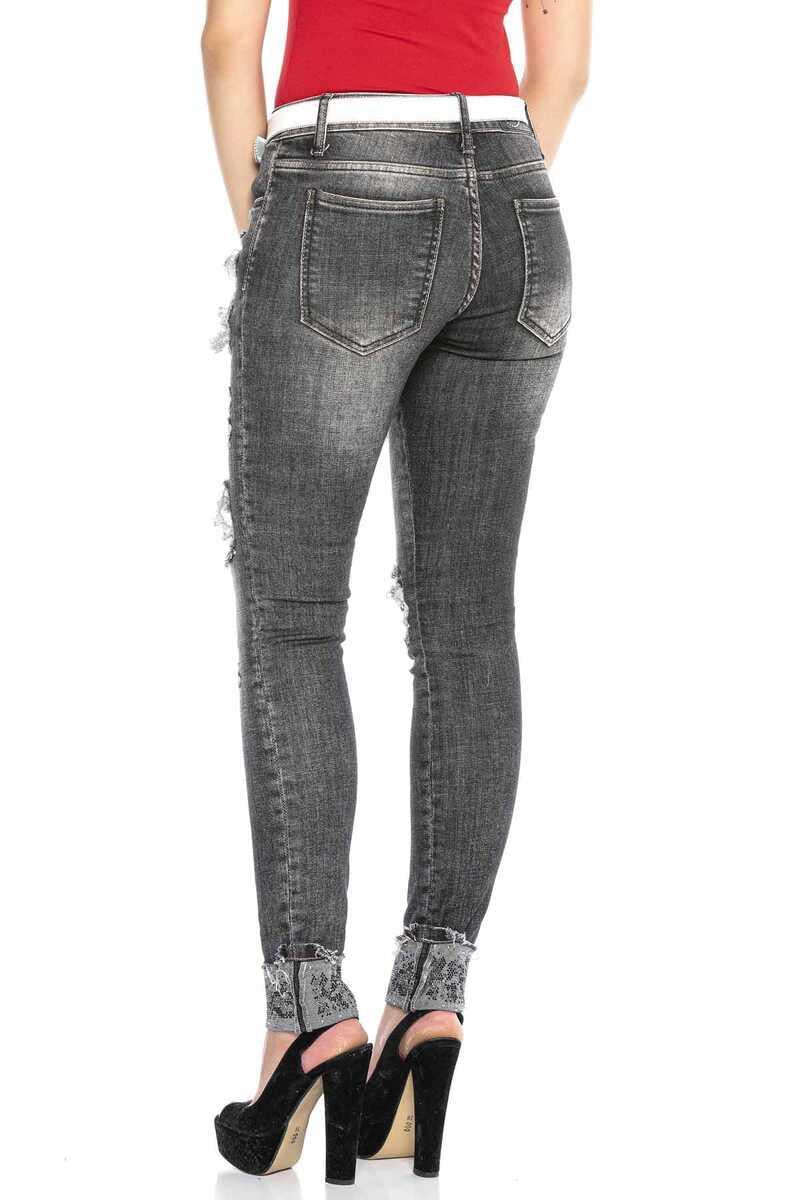 Jean tube féminin WD420 avec des éléments détruits