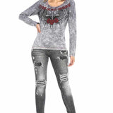 WD420 women's tube jeans with destroyed elements