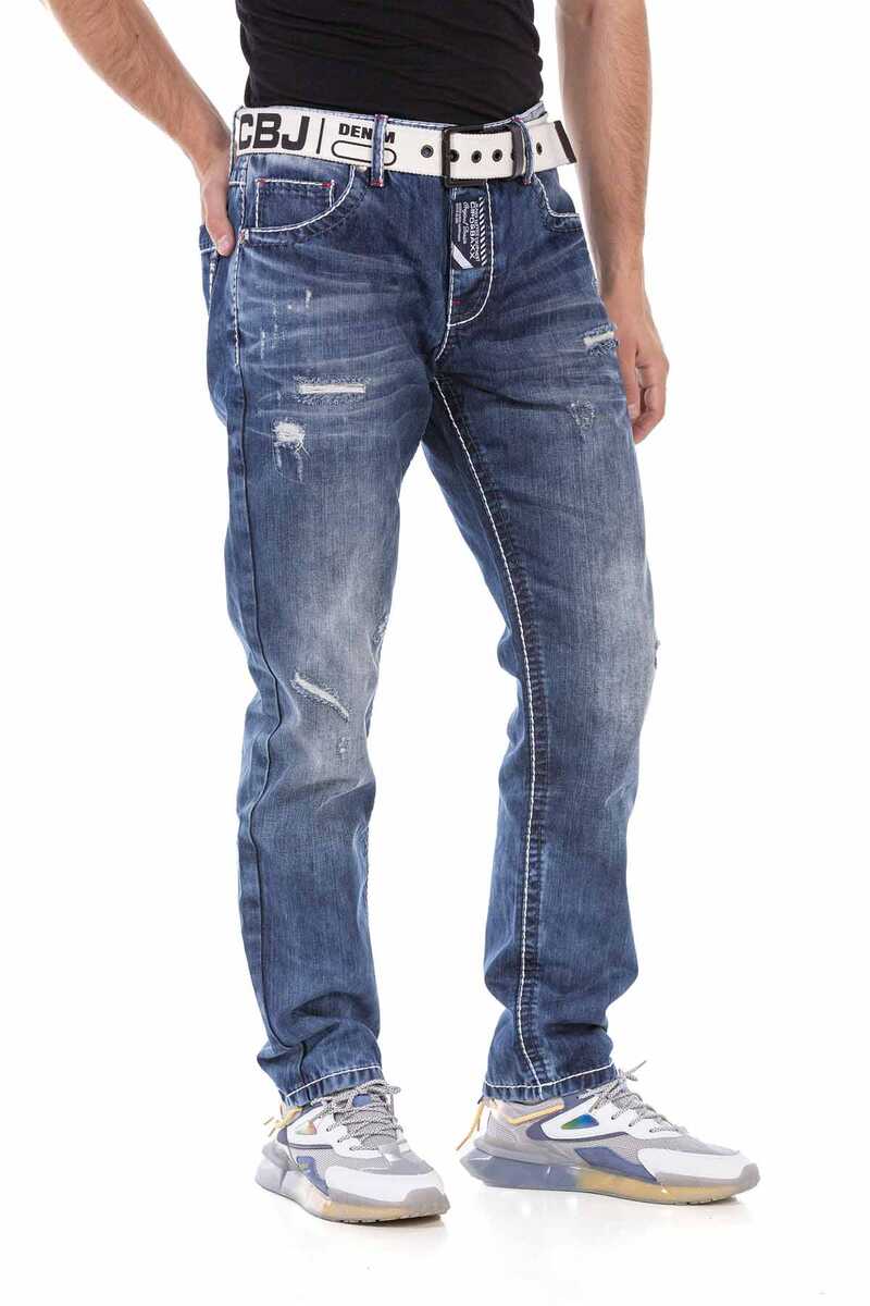 CD701 Jeans cómodos para hombres con elementos usados ​​de moda
