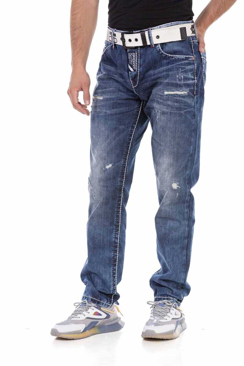 CD701 Jeans cómodos para hombres con elementos usados ​​de moda