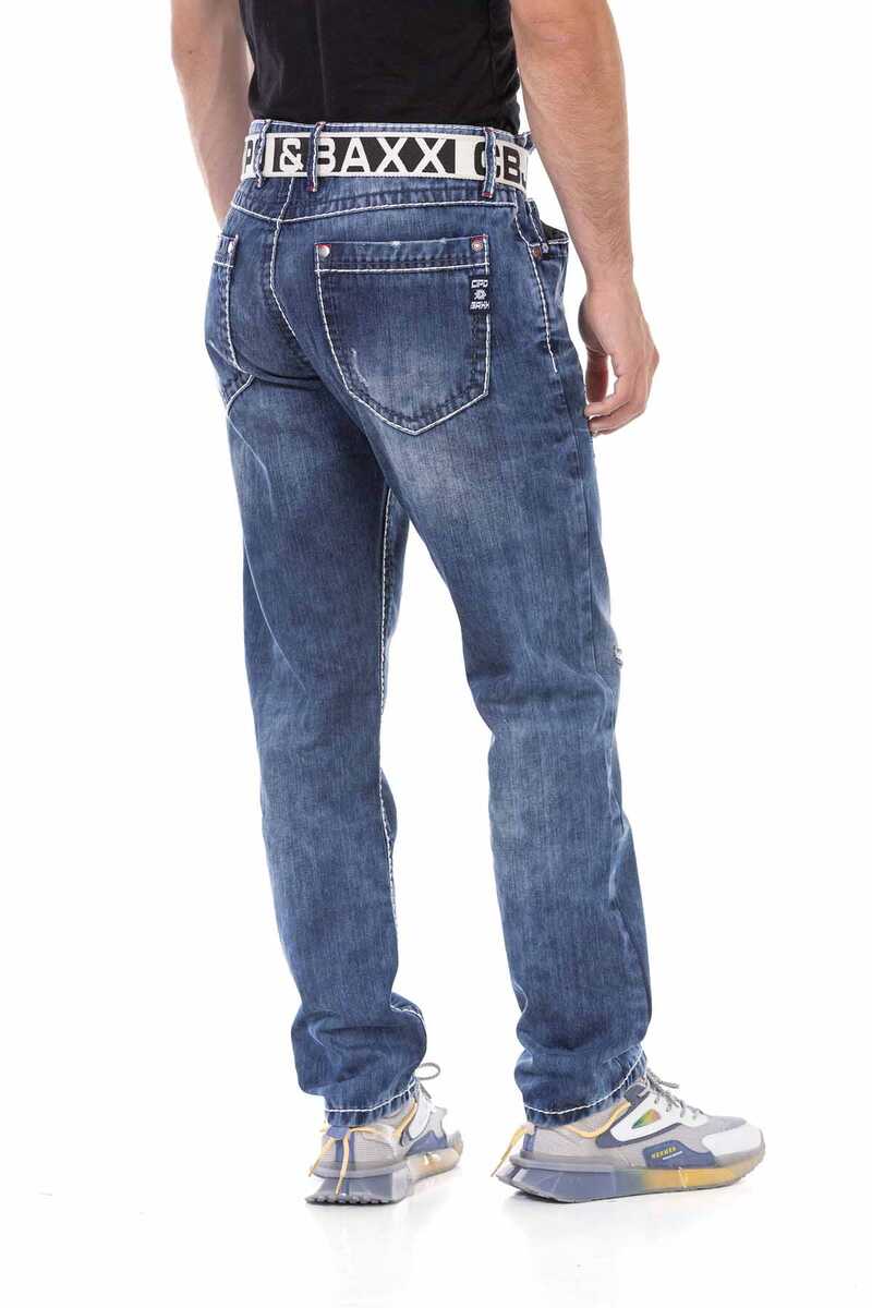 CD701 Jeans cómodos para hombres con elementos usados ​​de moda