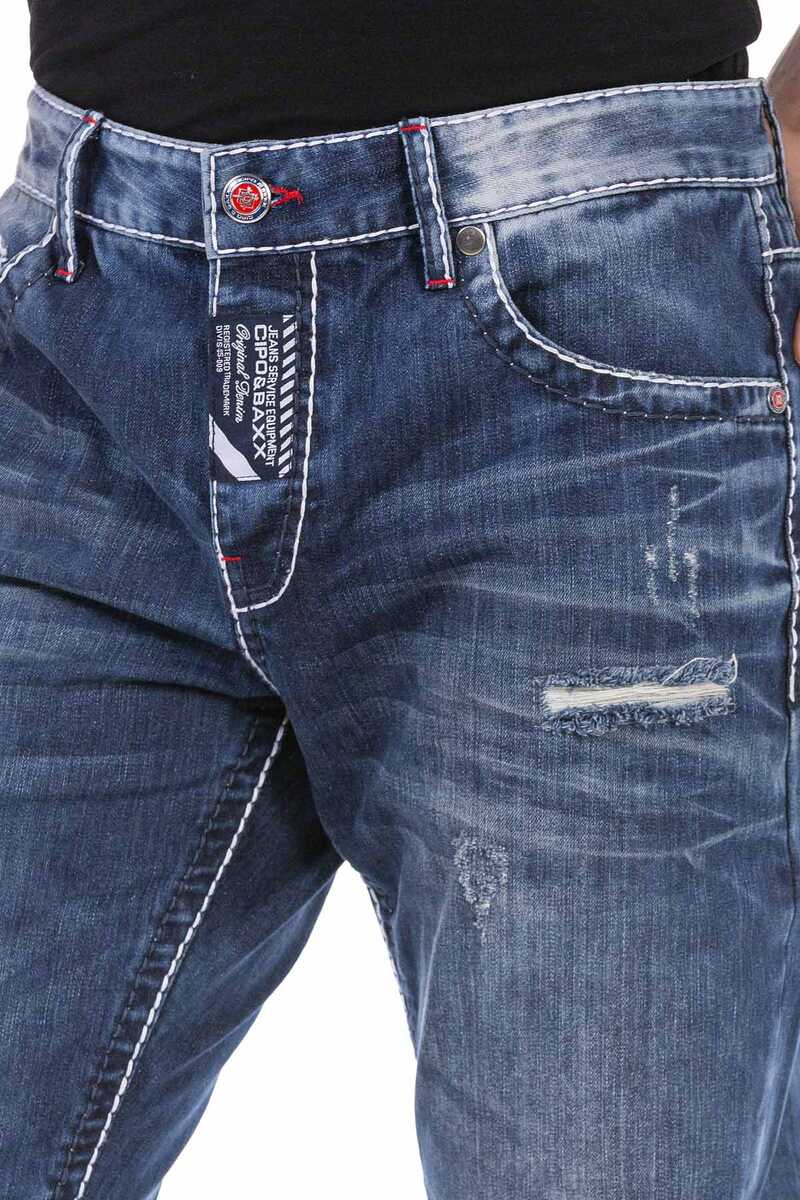 CD701 Jeans cómodos para hombres con elementos usados ​​de moda