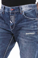 CD701 Jeans cómodos para hombres con elementos usados ​​de moda