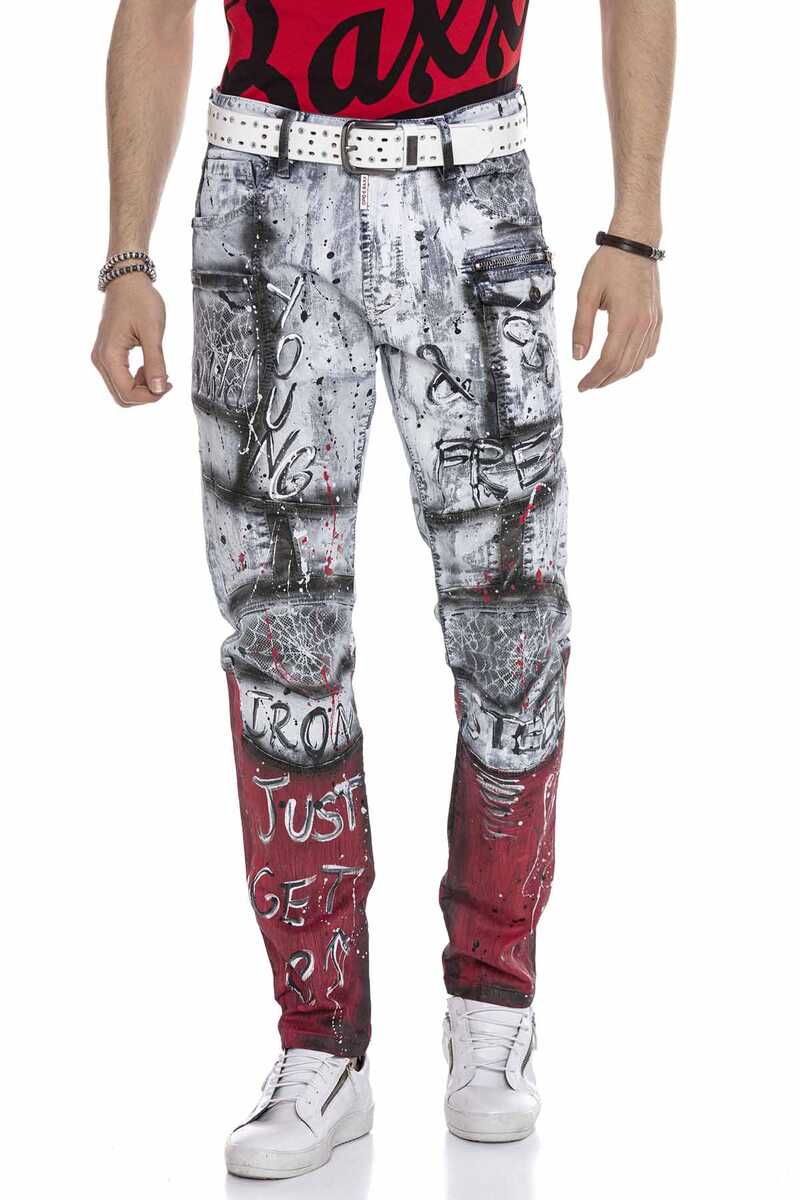 CD683 Men Straight Fit-Jeans con estampados versátiles