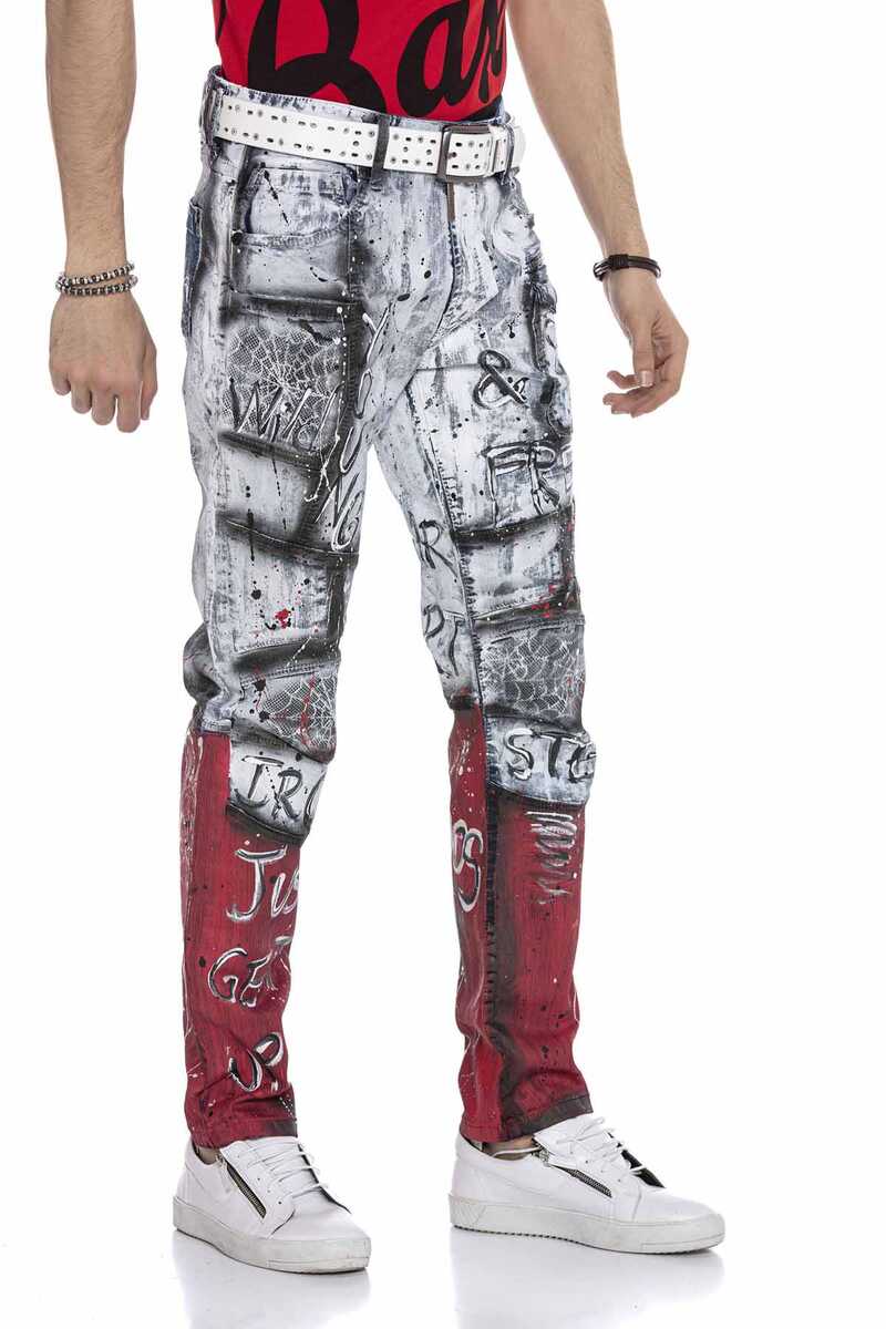 CD683 Men Straight Fit-Jeans con estampados versátiles