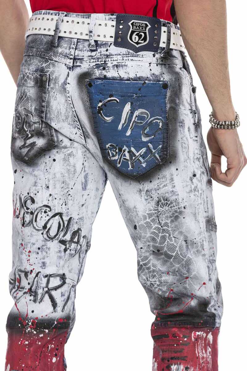 CD683 Men Straight Fit-Jeans con estampados versátiles