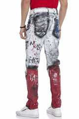 CD683 Men Straight Fit-Jeans con estampados versátiles
