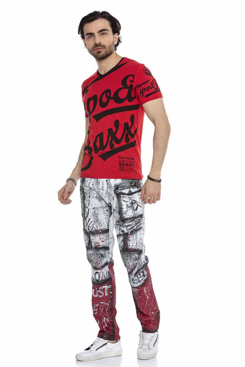 CD683 Men Straight Fit-Jeans con estampados versátiles