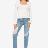  WD451 Jeans slim-fit desgastados para mujer