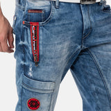 CD847 Herren Designer Jeanshose mit Kontrastfarbenen Details