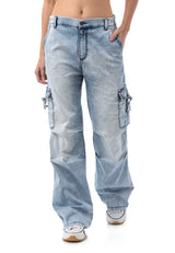 WD544 Damen Baggy Jeans– Relaxed Fit Hose in Iceblue mit Cargo-Taschen