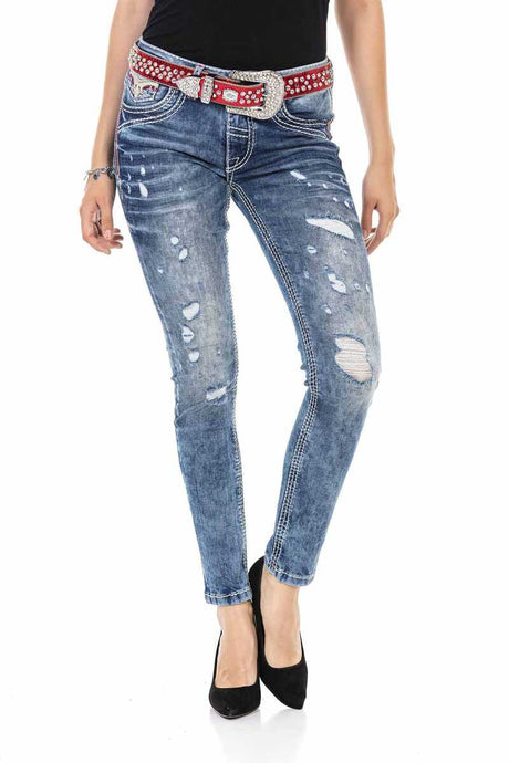 WD442 Mujeres jeans delgados con elementos usados ​​de moda