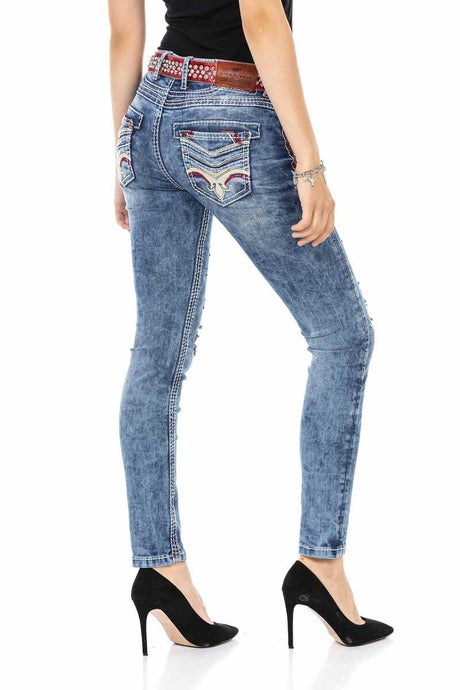 WD442 Mujeres jeans delgados con elementos usados ​​de moda