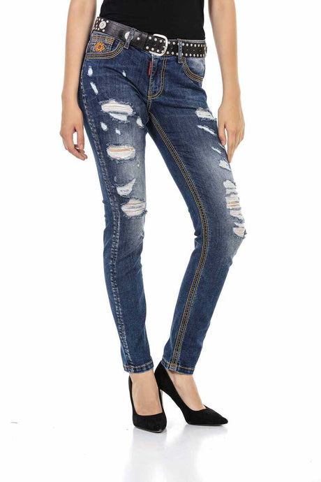 WD457 Femmes Slim-Fit Jeans avec des éléments détruits occasionnels
