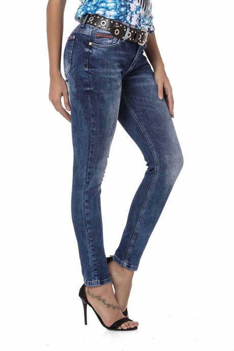 WD461 Damen Slim-Fit-Jeans im lässigen Used Look