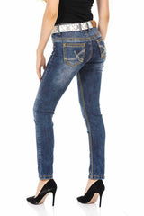 WD462 Damen Slim-Fit-Jeans mit trendigen Ziernähten