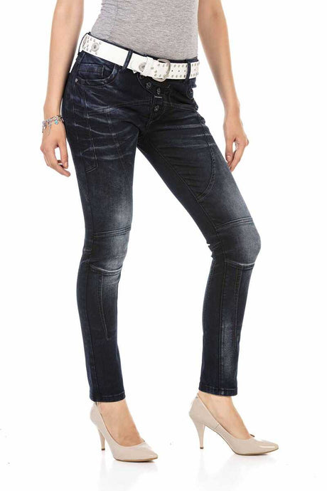 WD469 Mujeres Jeans delgados con puntadas decorativas llamativas