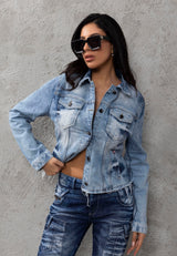 WJ229 Trendy Dames Jeansjack met Verfijnd Rugontwerp