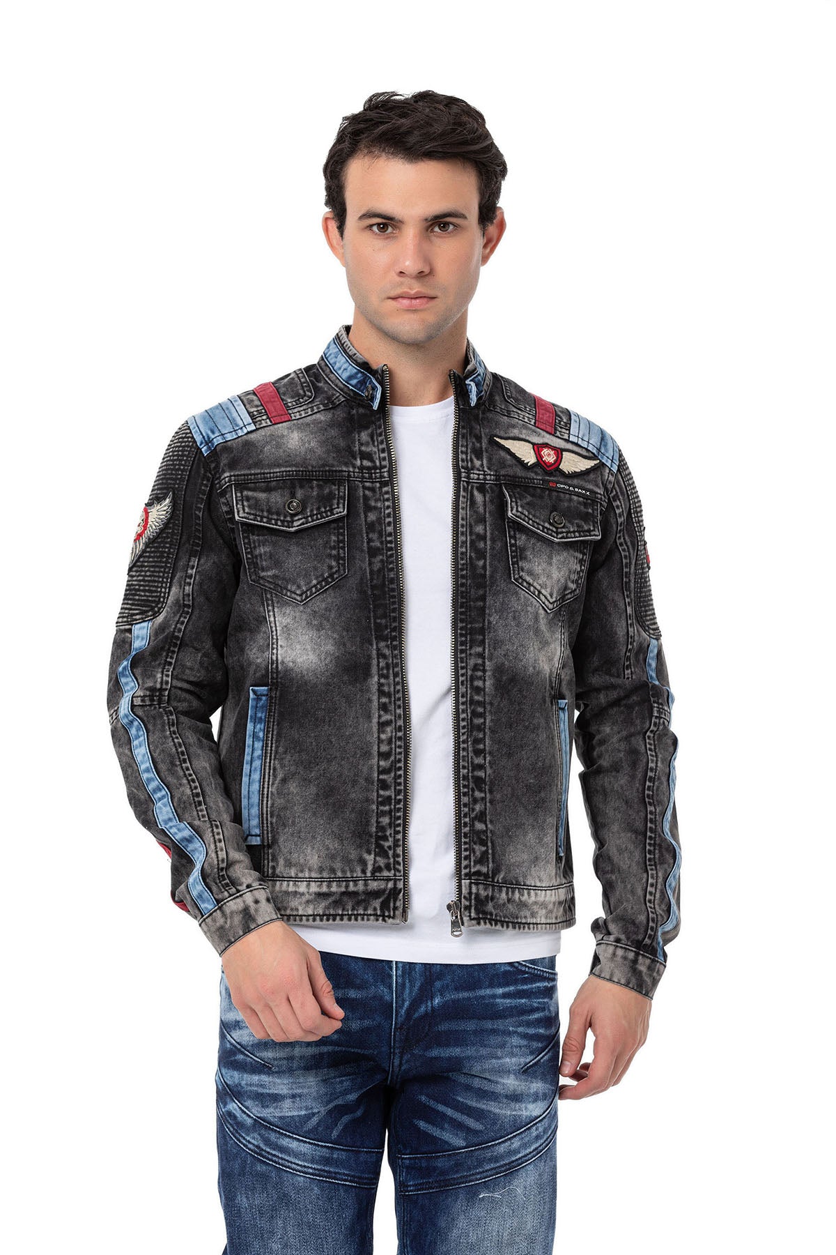 CJ300 Veste en jean pour homme avec détails biker