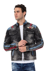 CJ300 Veste en jean pour homme avec détails biker