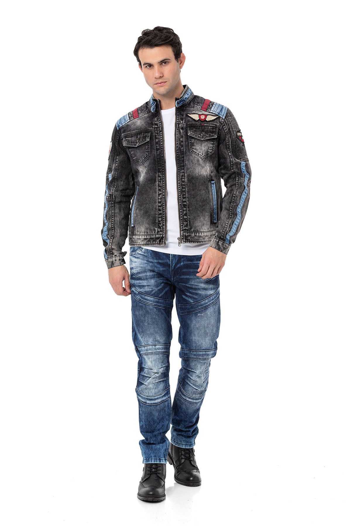 CJ300 Veste en jean pour homme avec détails biker