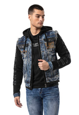 CJ309 Herren Jeansjacke mit Sweat-Kapuze und Sweatärmeln