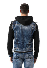 CJ309 Herren Jeansjacke mit Sweat-Kapuze und Sweatärmeln