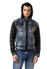CJ309 Herren Jeansjacke mit Sweat-Kapuze und Sweatärmeln