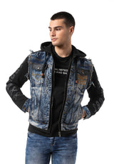 CJ309 Herren Jeansjacke mit Sweat-Kapuze und Sweatärmeln