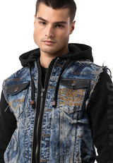 CJ309 Herren Jeansjacke mit Sweat-Kapuze und Sweatärmeln