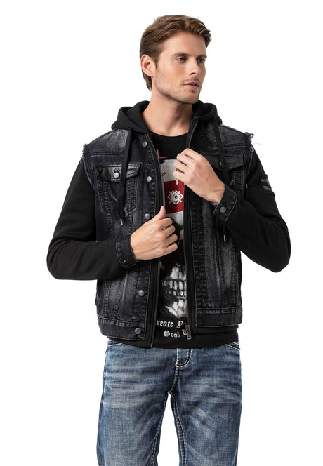 CJ307 Herren Jeansjacke mit Sweat Ärmeln und Kapuze