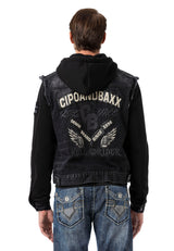 CJ307 Herren Jeansjacke mit Sweat Ärmeln und Kapuze