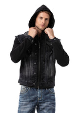 CJ307 Herren Jeansjacke mit Sweat Ärmeln und Kapuze
