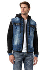 CJ307 Herren Jeansjacke mit Sweat Ärmeln und Kapuze