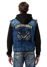 CJ307 Herren Jeansjacke mit Sweat Ärmeln und Kapuze