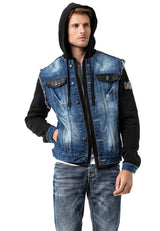CJ307 Herren Jeansjacke mit Sweat Ärmeln und Kapuze