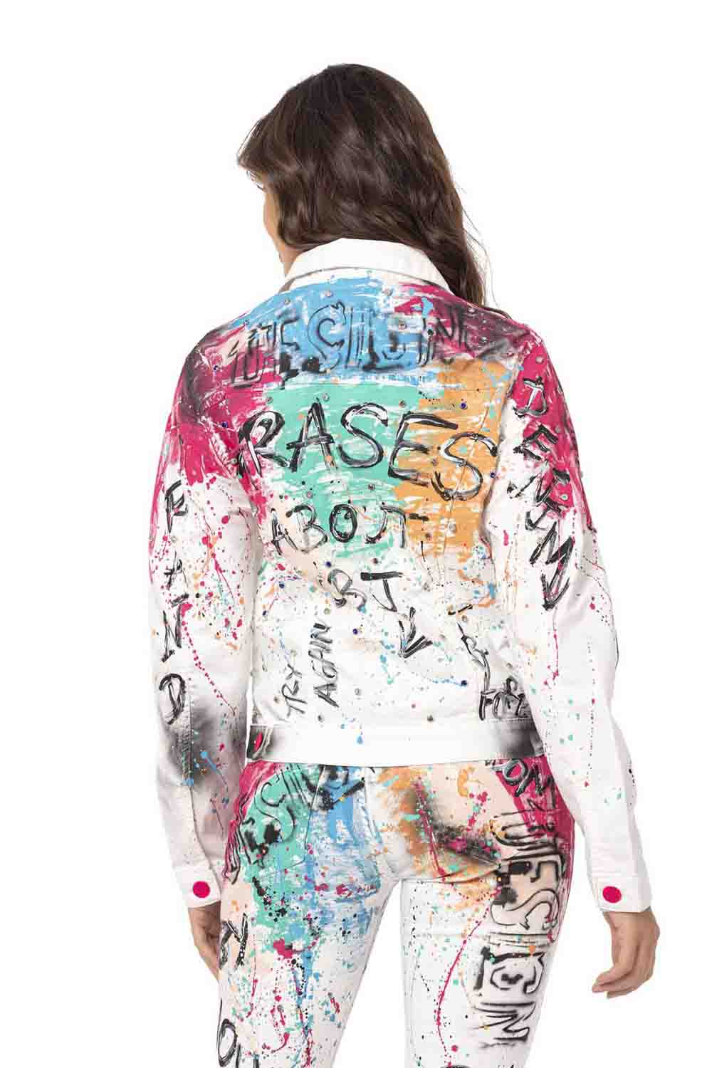 WJ196 Women's denim jacket with a colorful pattern