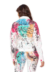 WJ196 Women's denim jacket with a colorful pattern