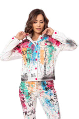 WJ196 Women's denim jacket with a colorful pattern