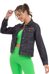 WJ207 Damen Jeansjacke mit stylischen auffälligen Elementen