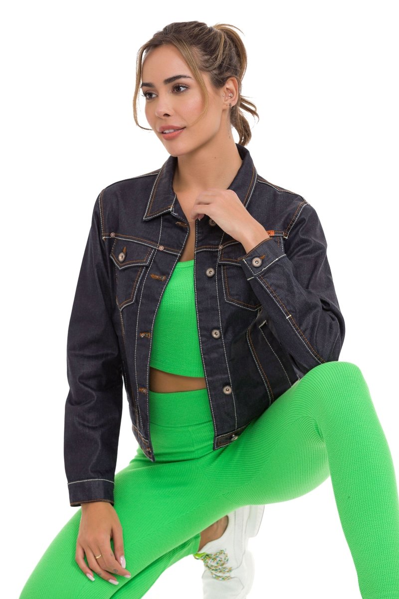 WJ207 Damen Jeansjacke mit stylischen auffälligen Elementen